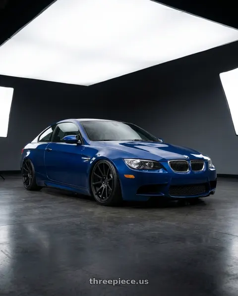 2009 BMW M3 with Rotiform 1PC R122 SPF 5X114.3 19X8.5 +38 MATTE BLACK wheels