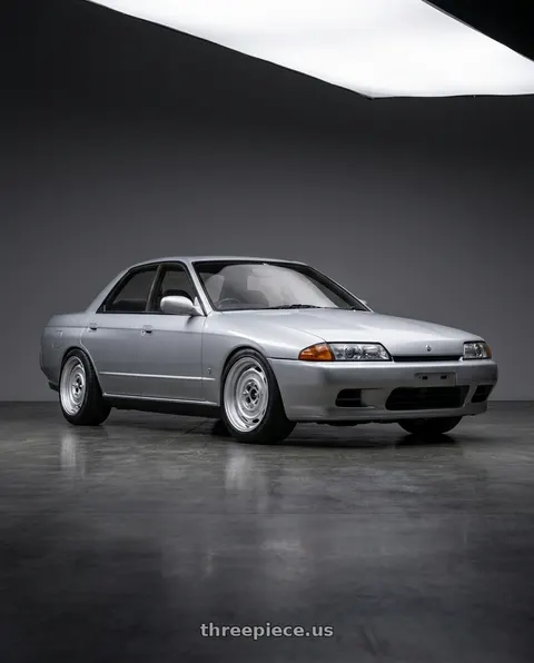1992 Nissan Skyline GTS-T with Mobelwagen MW430S Interceptor 4X130 15x5.5 20 Silver wheels