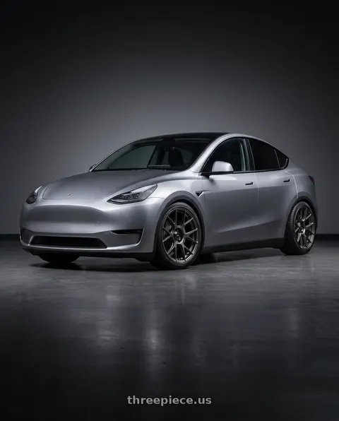 2025 Tesla Model Y with Konig Ampliform 5x114.3 20x11+50 Dark Metallic Graphite wheels