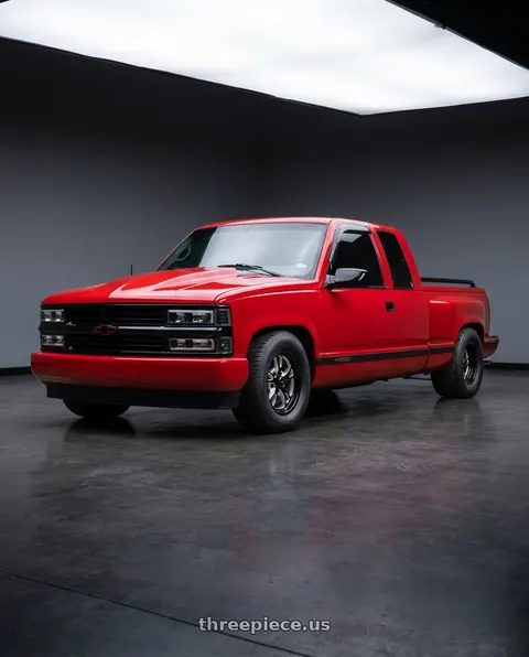 1995 Chevrolet C1500 Silverado with Vision American-Muscle 149 Patriot 5x127 17x4.5-24 Gloss Black Milled Spoke wheels