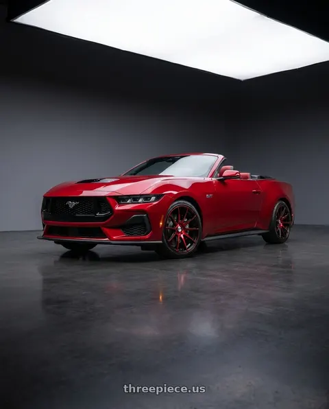 2024 Ford Mustang GT with Shift Gear 4x100/4x114.3 18x9 +30 Gloss Black Candy Red Machine wheels