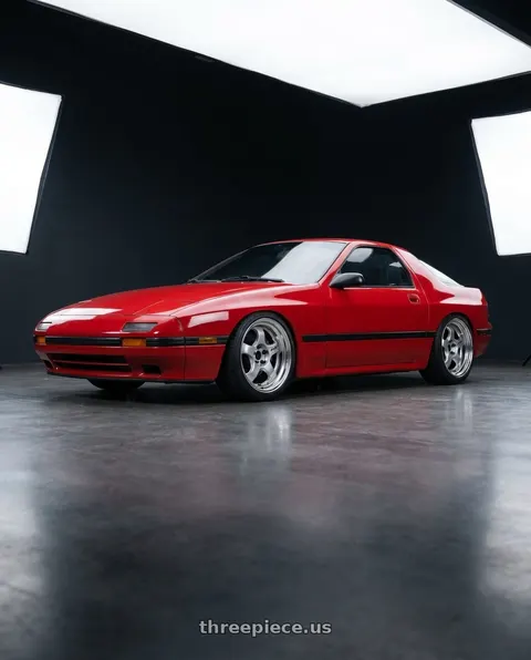 1987 Mazda RX-7 with Work Meister S1 2P 4x114.3 15x7+38 R Disk Silver wheels