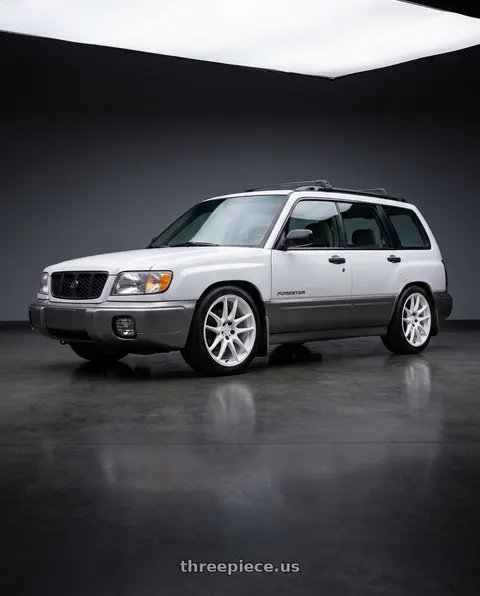 2001 Subaru Forester with WORK Emotion CR Shigoku 5x100 17x7 +38 Ice White ICW wheels