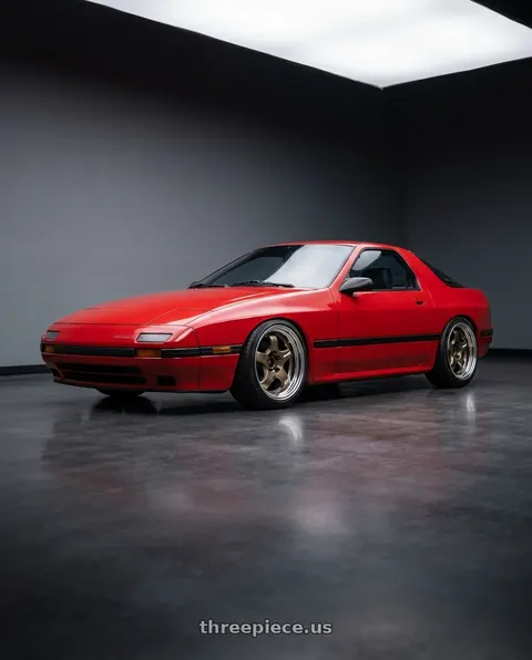 1987 Mazda RX-7 with Work Meister S1 2P 4x114.3 15x7+38 R Disk Titanium Gold wheels