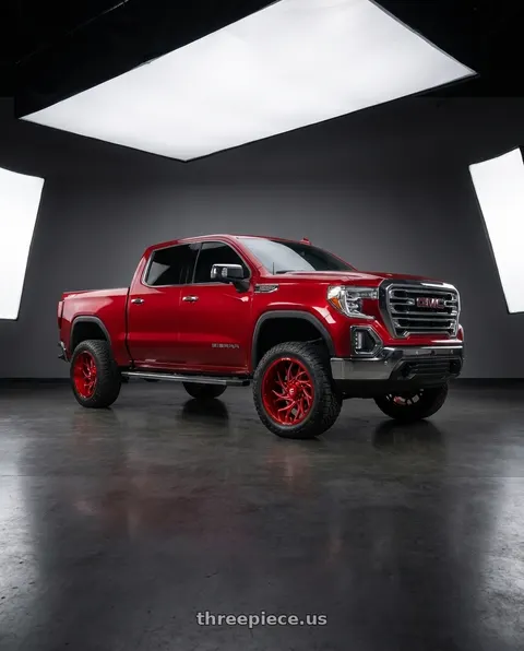 2020 GMC Sierra 1500 with Fuel 1PC D742 RUNNER 6X139.7 22X10 -18 CANDY RED MILLED wheels