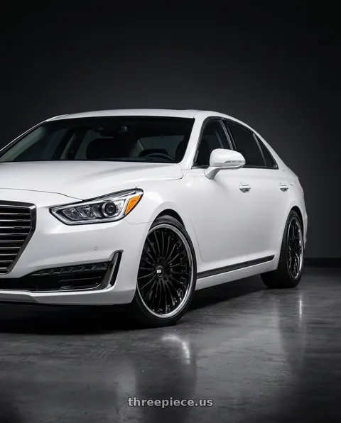 2018 Genesis G90 Ultimate with XO NEW YORK 5X114.3 20X8.5 +32 GLOSS BLACK W/ STAINLESS STEEL LIP wheels