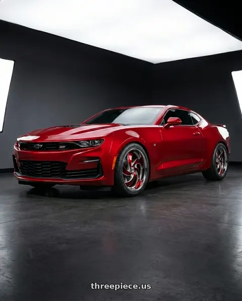 2023 Chevrolet Camaro SS with Strada Street Classics Retro 5 5x120 22x9 +35 Candy Red Milled SS Lip wheels