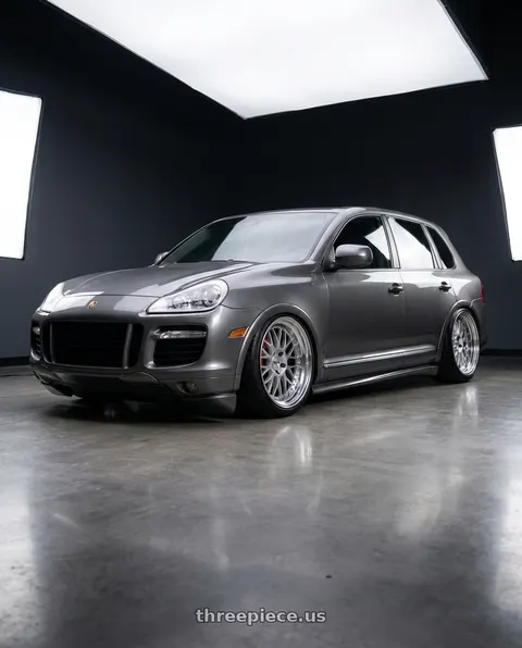 2005 Porsche Cayenne Turbo with Work Meister M1 3p 5x130 18x10+53 H Disk Silver wheels