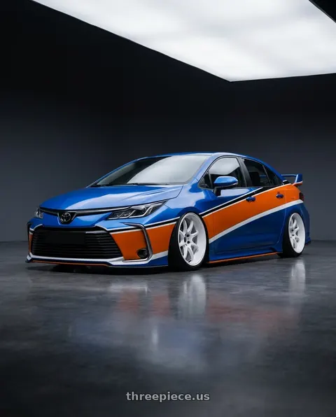 2015 Toyota Corolla with Work Emotion D9r 5x100 19x9.5 +23 White wheels