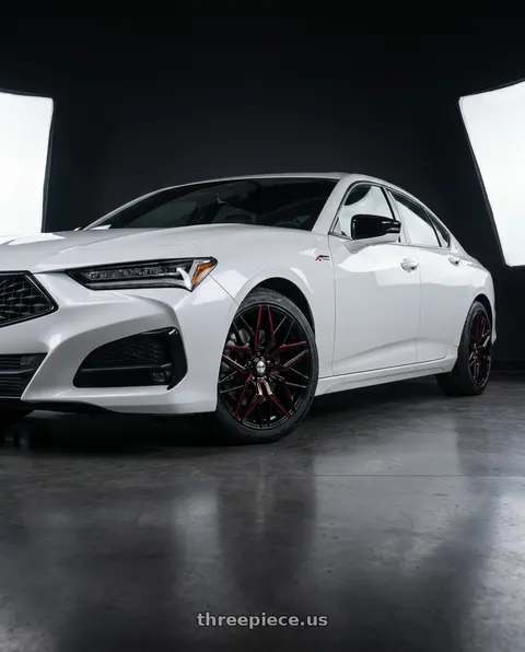 2022 Acura TLX SH-AWD with Shift Spring 5x120 20x8.5 +35 Gloss Black Candy Red Milled wheels