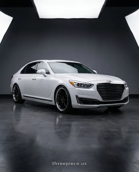 2018 Genesis G90 Ultimate with XIX Wheels XIX 61 5x114.3 20x8.5 +35 Gloss Black with Stainless Steel Lip wheels