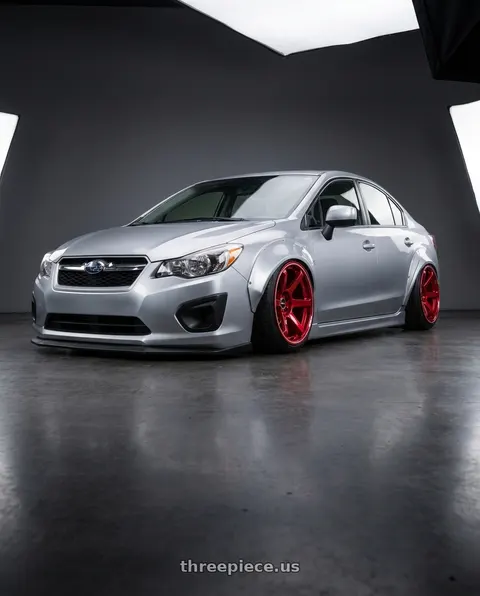 2016 Subaru Impreza with Motegi BATTLE VI 5x100 18x8.5 +30 Cherry Red Metallic W/ Mch Lip wheels