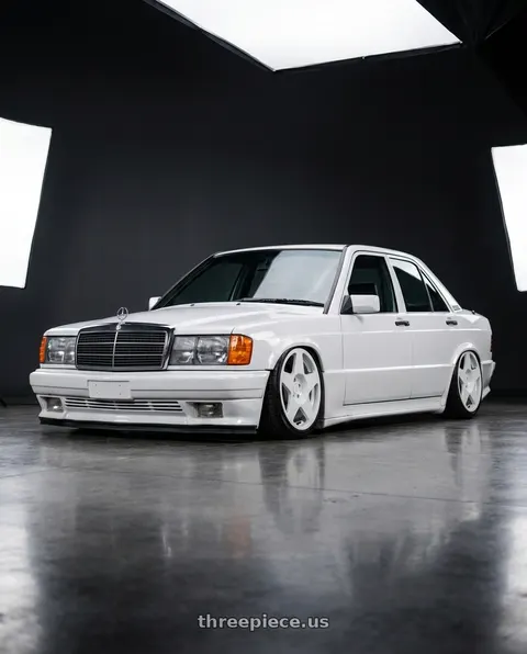 1989 Mercedes-Benz 190E with fifteen52 TARMAC 5x112 18x8.5 +45 RALLY WHITE (GLOSS WHITE) wheels
