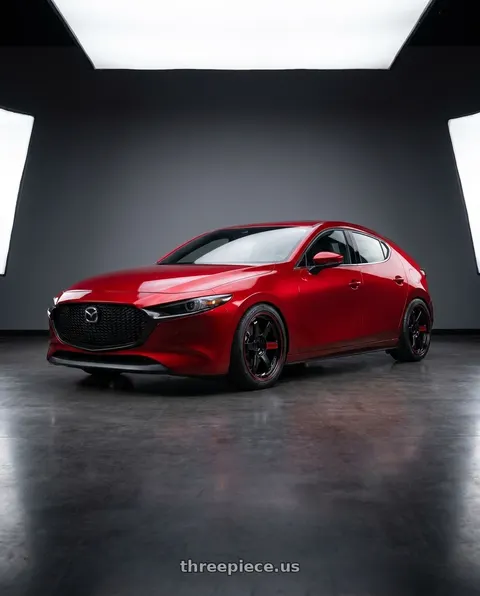 2024 Mazda 3 with Volk Racing TE37SL BK-II 5x112 19x8.5 +39 PRESSED BLACK / RIM REDOT wheels