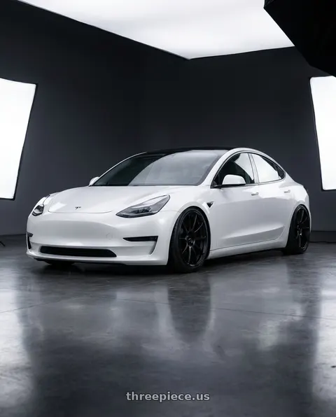 2023 Tesla Model 3 with Ssr Gtv02 5x114.3 19x8.5+38  FLAT BLACK wheels