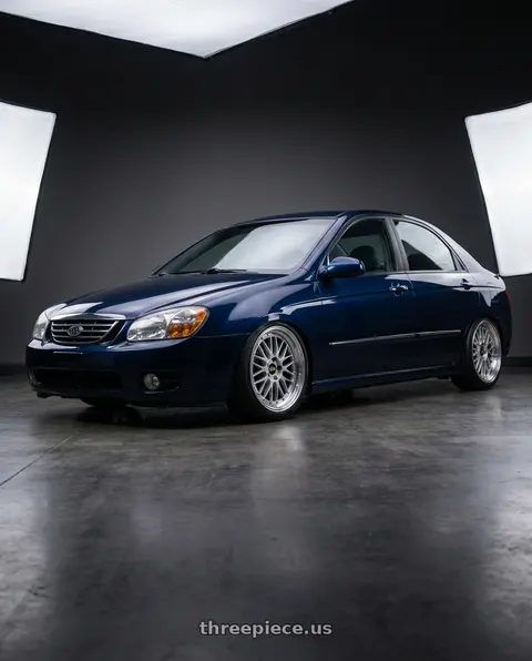 2007 Kia Cerato Dark Blue with BBS LM 4x100 17x7.5+40 Diamond Silver wheels
