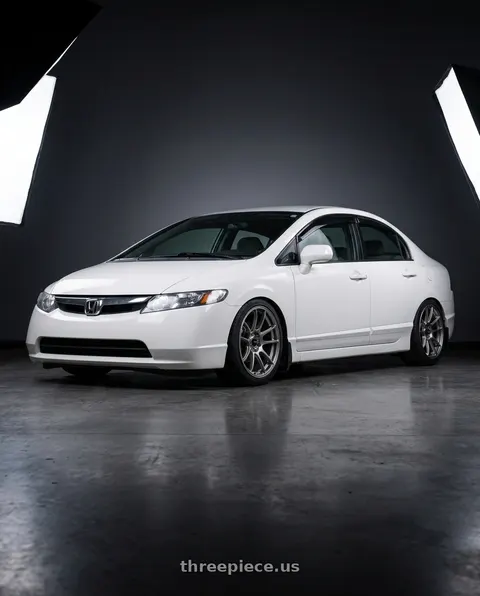 2007 Honda Civic with Konig Heliogram 5X114.3 17x8.5+38 Titanium Metallic Knurled Bead Flow Formed wheels