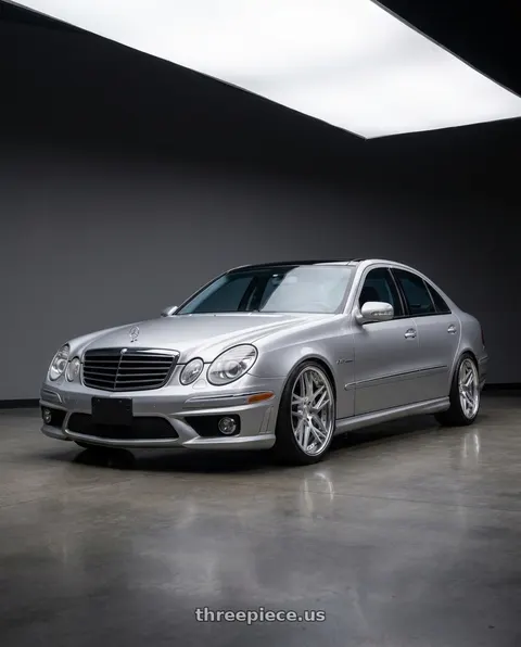 2006 Mercedes-Benz E55 AMG with Work Gnosis Cvx 5x114.3 19x9.5+45 W Disk Brush Silver Clear wheels