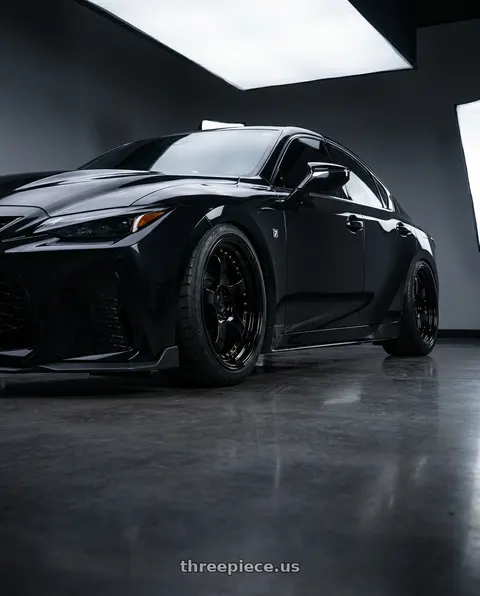 2025 Lexus IS350 with Aodhan AH03 5x114.3 19x9.5+12 Gloss Black W /Gold Rivets wheels