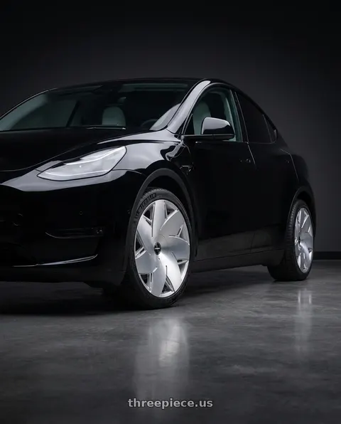 2023 Tesla Model Y Performance with Strada Turbina 5x114.3/5x120 22x9 +35 Brushed Face Silver wheels