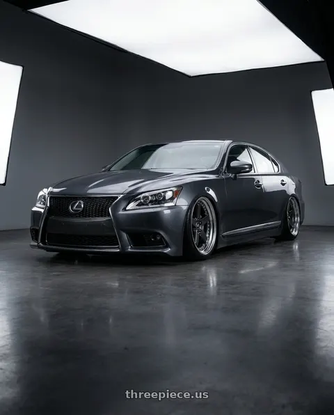 2014 Lexus LS460 with Work Zistance W5s 5x120 19x9+35 w disk Brilliant Silver Black wheels