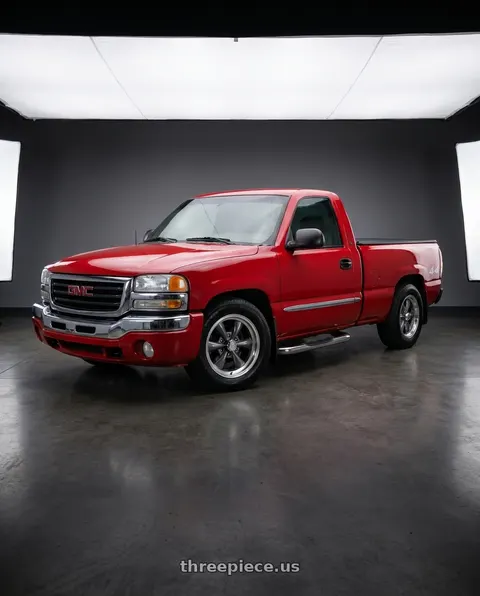 2004 GMC Sierra 1500 with Vision American-Muscle 141H 6x139.7 17x8+19 Gunmetal Machined Lip wheels
