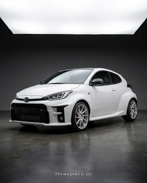 2021 Gr Yaris with Aodhan AH09 5x114.3 18x8.5 +35 Gloss Silver Machined Face wheels