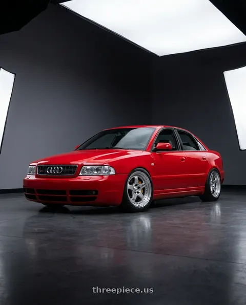 2000 Audi S4 with Work Meister L1 3P 5x112 18x8.5+33 O Disk Matte Silver wheels