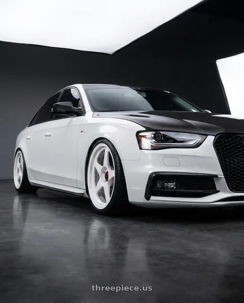 2014 Audi A4 with R6061 Forged R1 5x112 18X8.5 +35 Championship White wheels