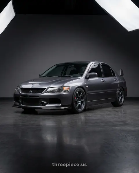 2005 Mitsubishi Lancer with Gram Lights 57DR 5x114.3 18x8.5+37 Gunblue II wheels