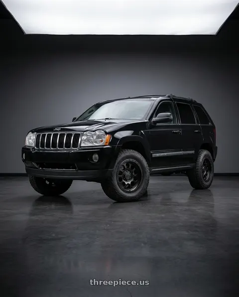 2006 Jeep Grand Cherokee with LOCK OFFROAD 50CAL 5x127 17x9 -12 Matte Black W Matte Black Ring wheels