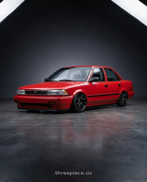 1991 Toyota Corolla with Konig 24B Illusion 4x100 17x7 +40 Gloss Black With Ball Cut Machined Spoke Accents wheels