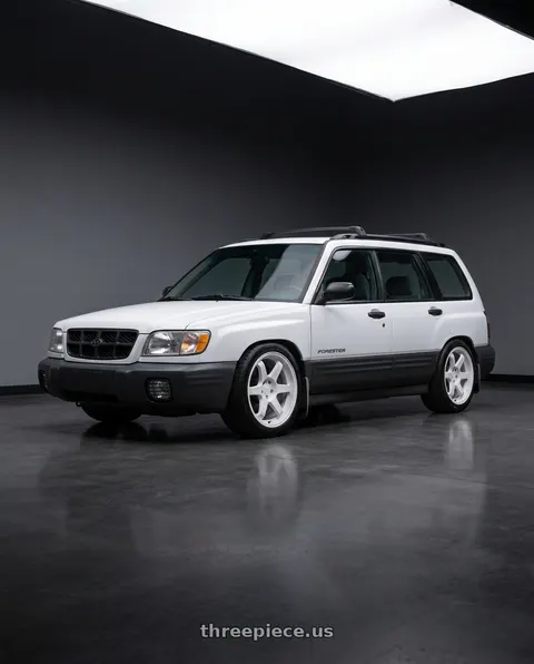 2001 Subaru Forester with 9six9 SIX-1 5x100 17X8 +35 Competition White wheels