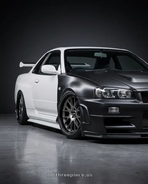2002 Nissan Skyline R34 GTR with BBS CH-RII 5x130 20x11.5 +47 Satin Platinum Center Black Lip Stainless Rim Protector wheels