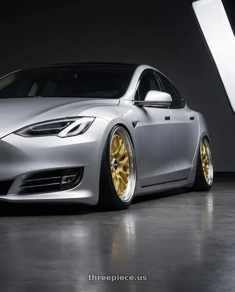 2018 Tesla Model S with Rotiform LSR 5x100 18x9.5 +25 Matte Gold Machined wheels