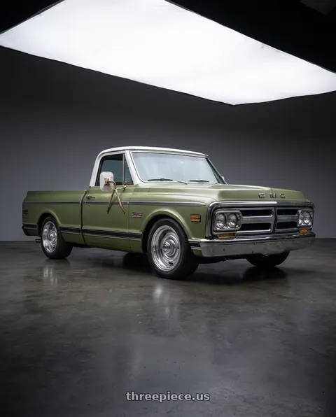 1969 gmc 1500 with Vision American-Muscle 55 Rally 6x139.7 15x7+6 Silver wheels