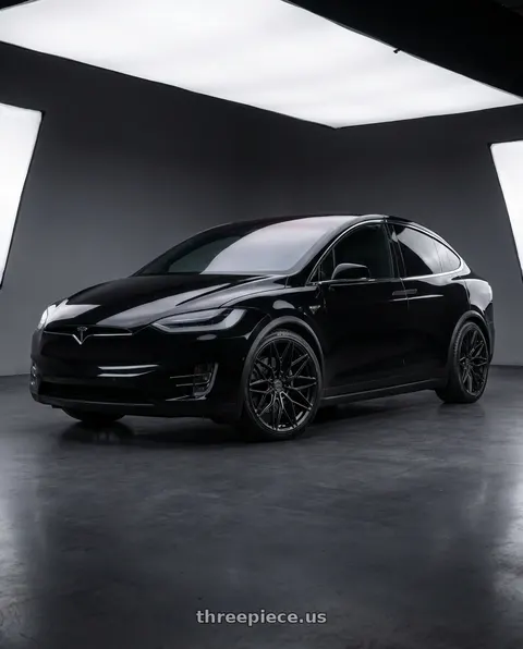2023 Tesla Model X Plaid with MV Forged MVF2 5x120 22x10 +25 Satin Black wheels