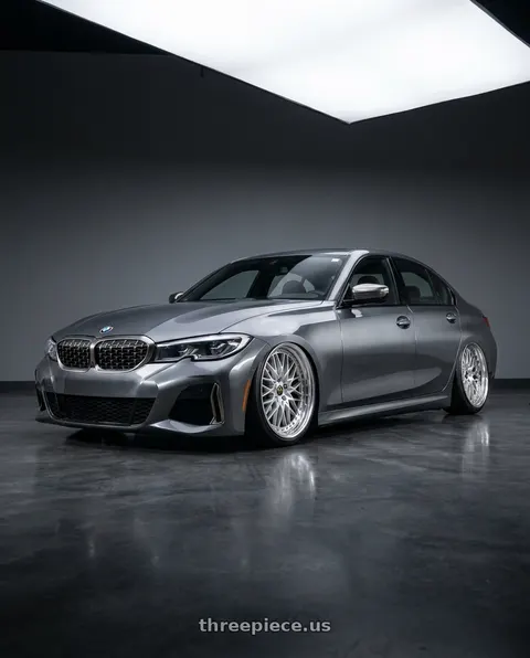 2020 BMW M340i with Work Vs-Xv 5x112 19x8.5+27 O Disk Silky Rich Silver wheels