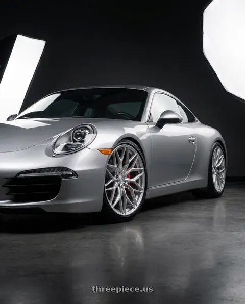 2015 Porsche 911 with AL13 FR80 5x130 21x9 +45 Diamond Silver wheels