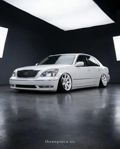 2004 Lexus LS430 with Work Emotion T7r 5x100 19x10.5 +12 White wheels