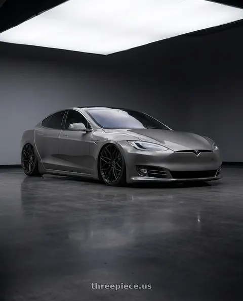 2018 Tesla Model S with Avant Garde Wheels M520R 5X120 21x12 +52 Gloss Black wheels
