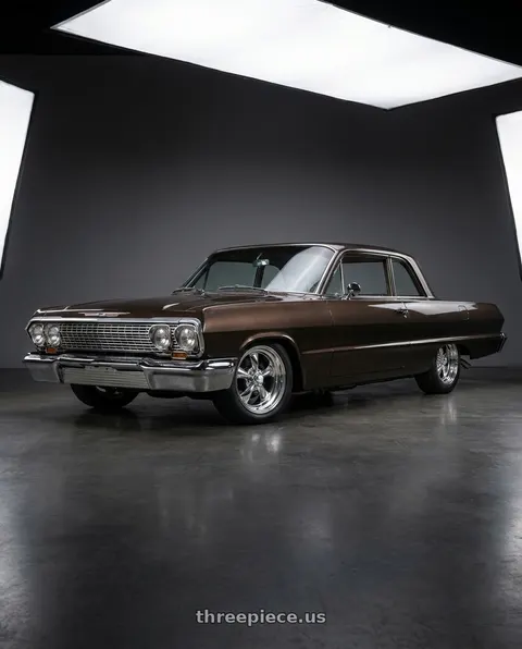 1963 Chevrolet Biscayne with American Racing Vintage VN615 TORQ THRUST II 1 PC 5X120.65 16X7 0 CHROME wheels