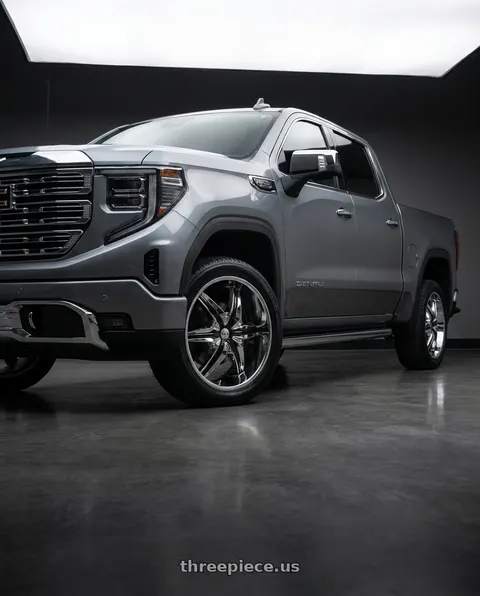 2026 GMC Sierra 1500 Denali with Helo HE866 6x139.7 22x9.5 +35 Chrome W/ Gloss Black Accents wheels
