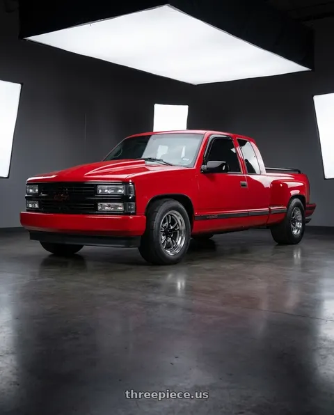1995 Chevrolet C1500 Silverado with Vision American-Muscle 149 Patriot 5x127 17x4.5-24  Gloss Black Milled Spoke Polished Lip wheels