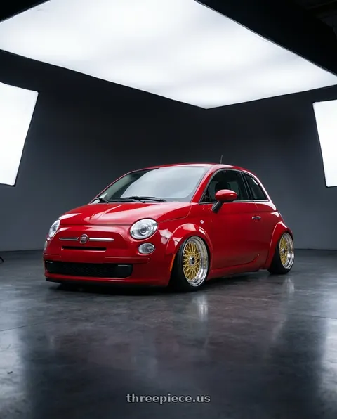 2014 Fiat 500 with Vors VR3 4x98 16x8 +30 Gold Machine Lip Chrome Rivet wheels
