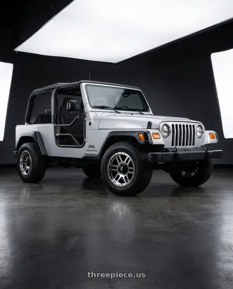 2005 Jeep Wrangler Unlimited with WHITE DIAMOND W3244 5x114.3 17x8-10 BLACK / MACHINED wheels
