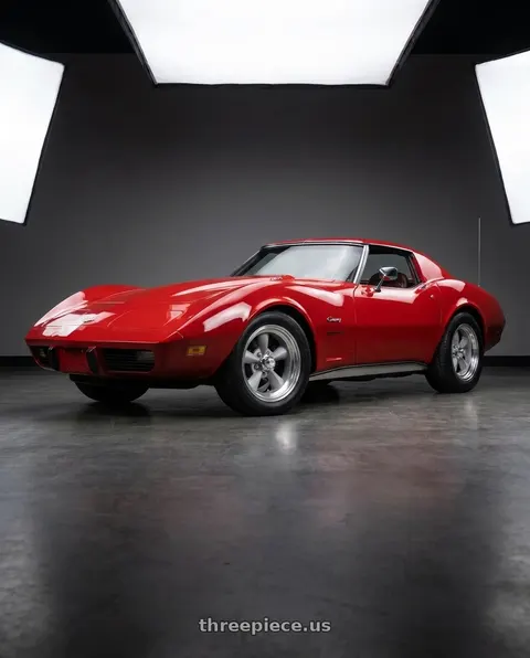 1976 Chevrolet Corvette with American Racing Vintage VN309 TT O 5X120.65 15X8.5 -24 VINTAGE SILVER W/ MACHINED LIP wheels