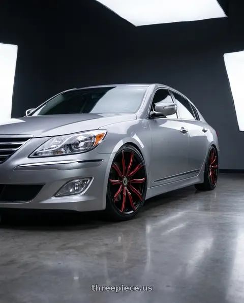 2013 Hyundai Genesis with BORGHINI 32 5x114.3 22x8.5 +38 Black Red Milling wheels