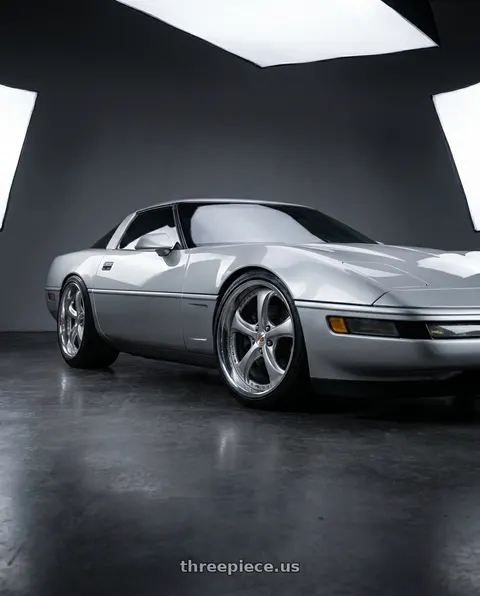 1996 Chevrolet Corvette with Work Wheels VS-KF 5x120.65 19x13+15 Light Grey Silver A Disk FULL REVERSE wheels