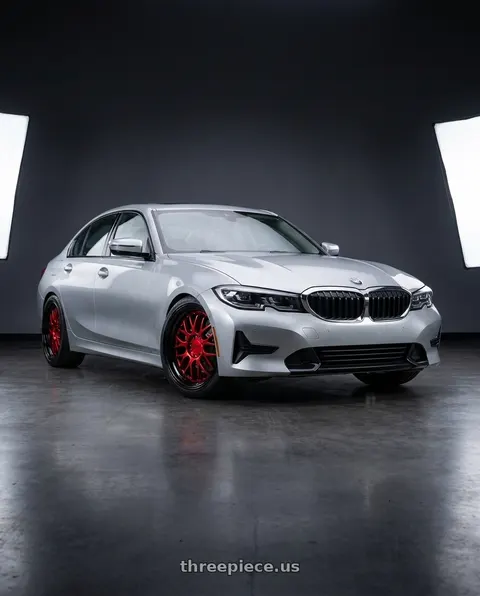 2023 BMW 3 Series G20 with F1R F21 5x112/5x114.3 18x8.5 +45 Candy Red/Black Lip v2 wheels